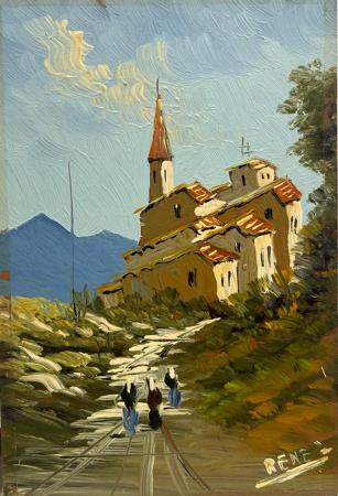 Quadro di pino renè  Paesaggio  - olio tavola 